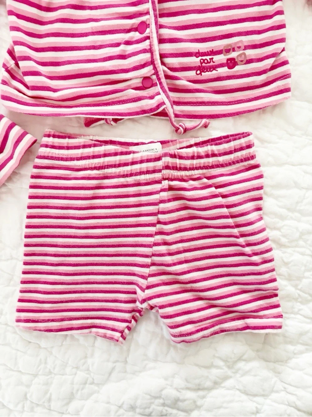 deux par deux Pink and White Striped matching Set with Headband 12m baby girl